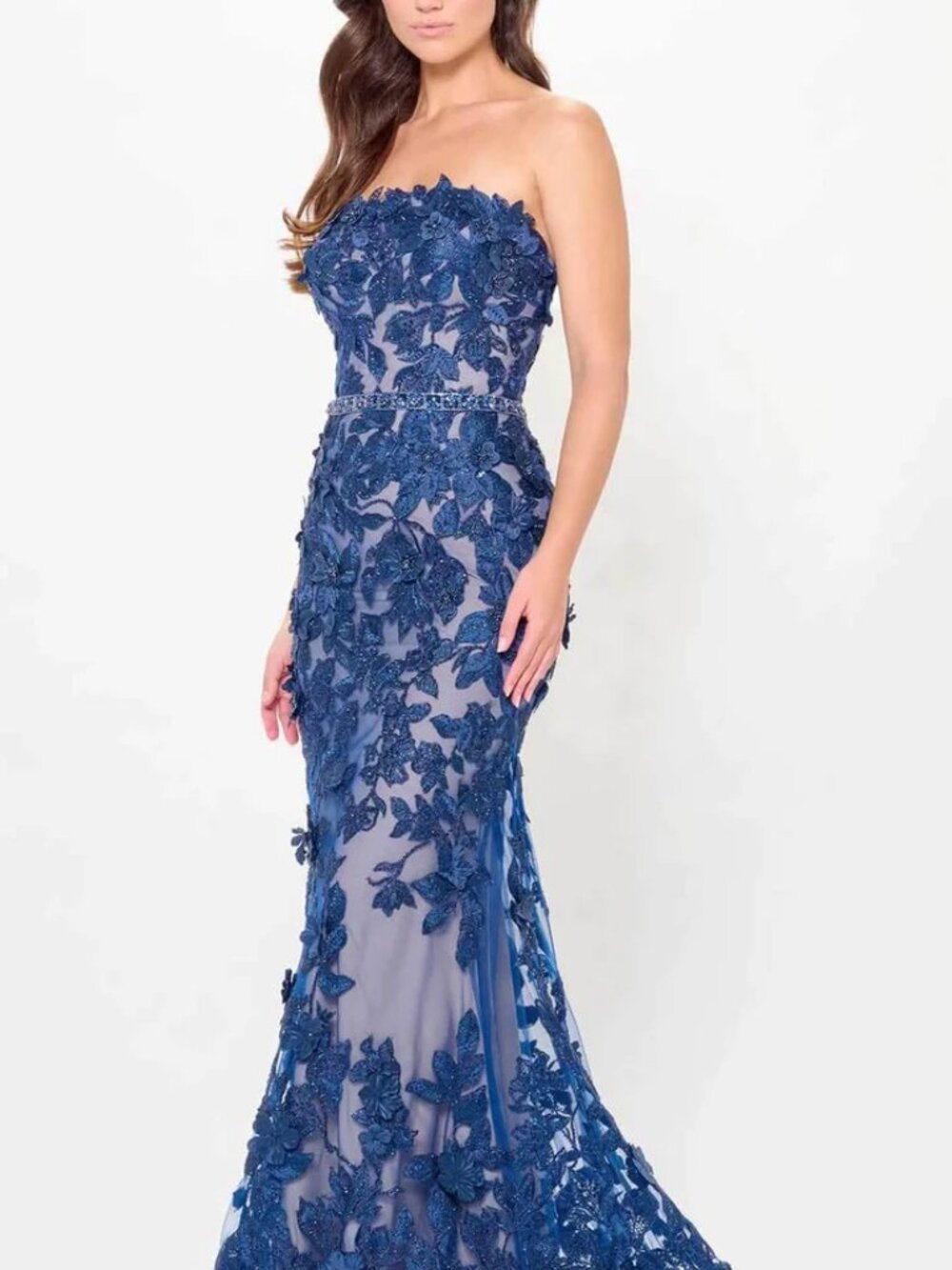 NWT Ivonne D ID6205 Mother of the Bride Dress with Shalero Navy/Nude Size 12